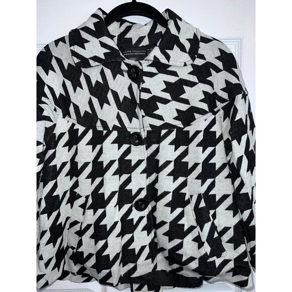 ZARA Collection Houndstooth Print 3/4 Sleeve Flare Cropped Button Jacket - Picture 3 of 9
